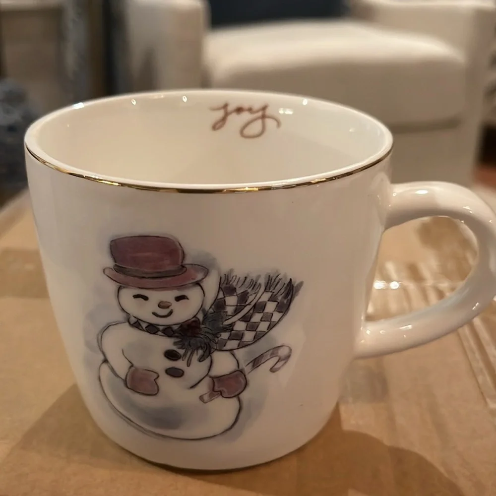 Set of Four Creative Co-op 12oz. Snowman, Angel, Wreath & Santa Mugs/NWT